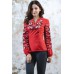 Embroidered blouse "Flower Ornament" White on Red